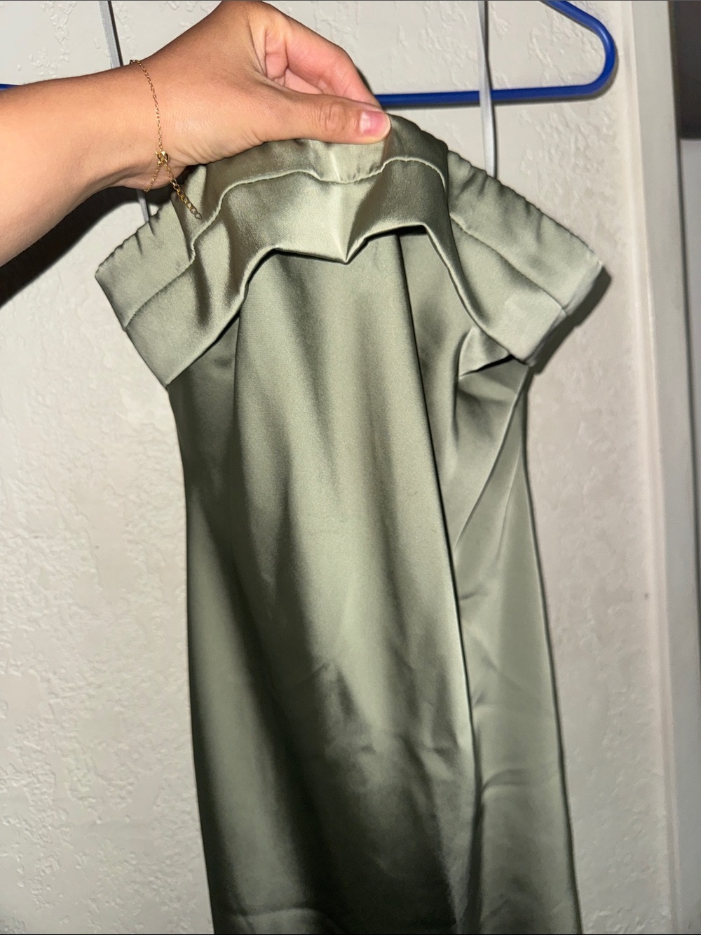 SHEIN sage Green Strapless Satin Dress